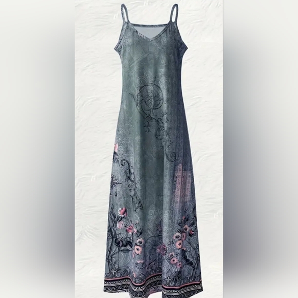 FLORAL V-NECK CAMI DRESS - Picture 2 of 3